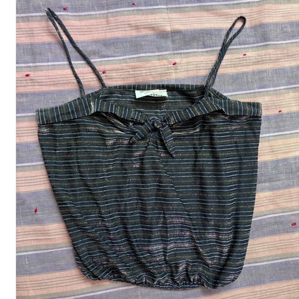 Vintage 70s Black Gold Metallic Pinstripe Camisole Cami Sauci California Top - Picture 6 of 8